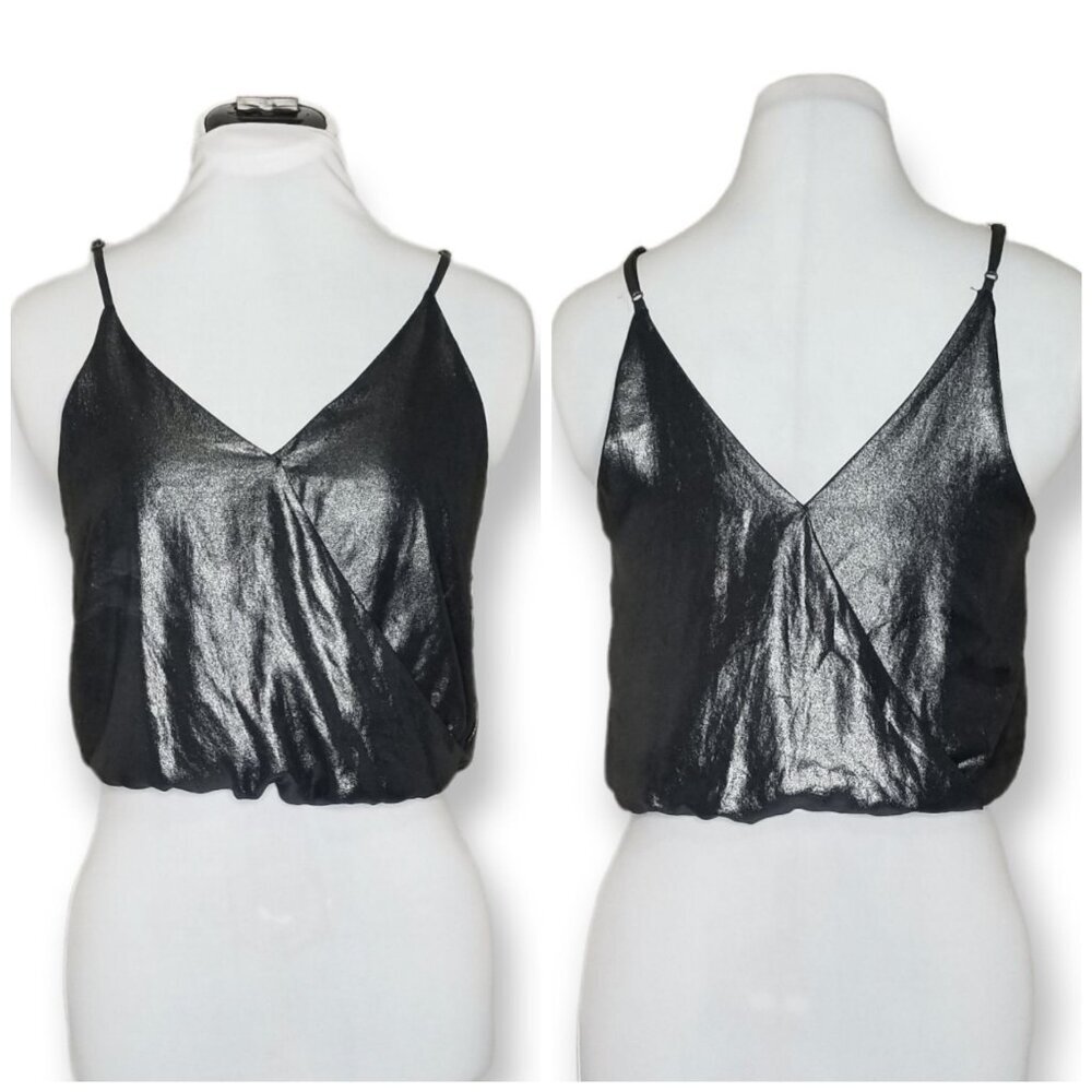 ⚡️ASTR Size Medium Gunmetal Metallic Surplice Crop Top Elastic Waist Cami